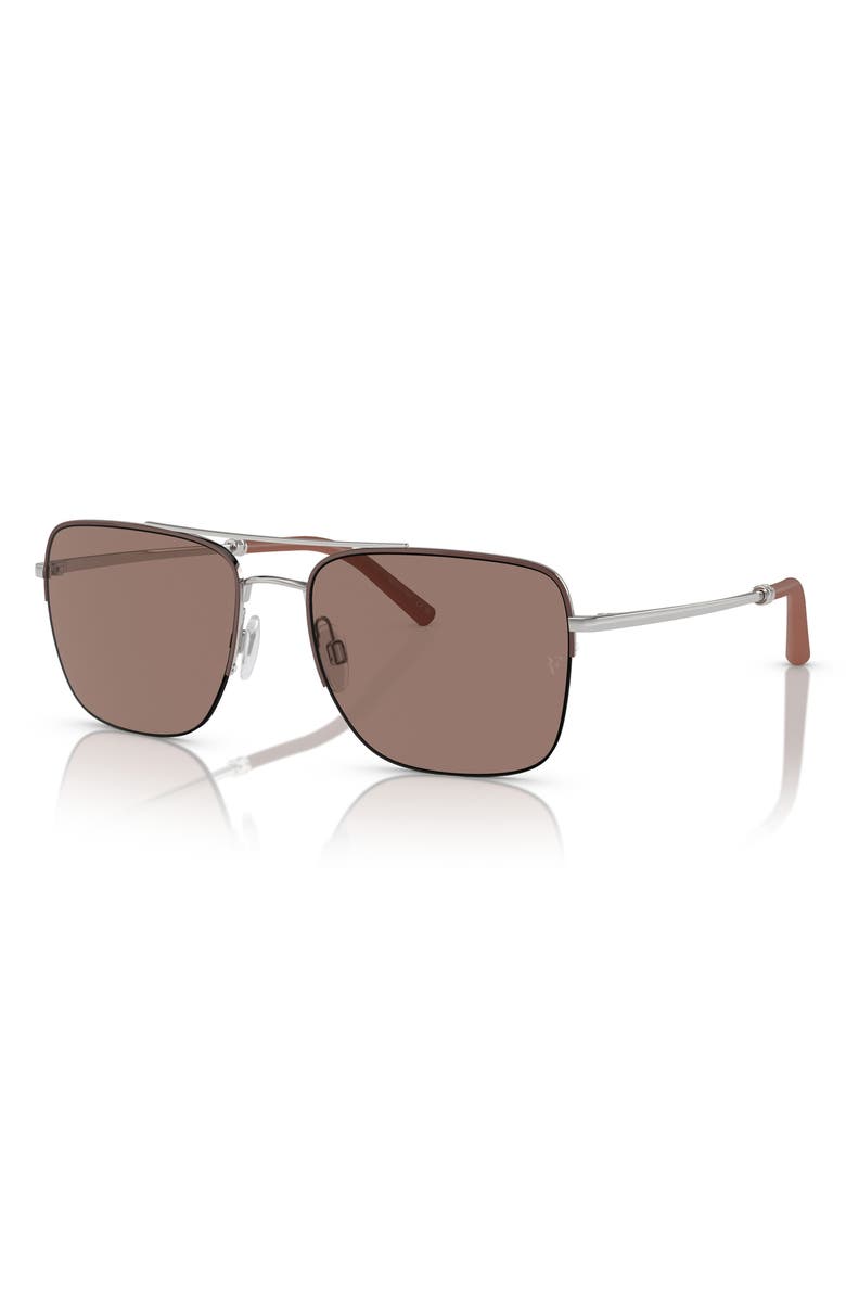 Oliver Peoples Roger Federer 56mm Semirimless Pilot Sunglasses, Alternate, color, Silver
