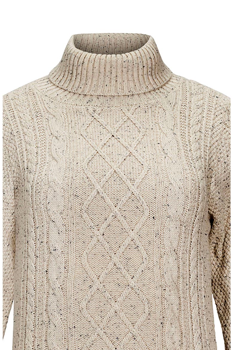 Organic Long Sleeve Turtleneck Cable Sweater Dress, Alternate, color, Natural Fleck