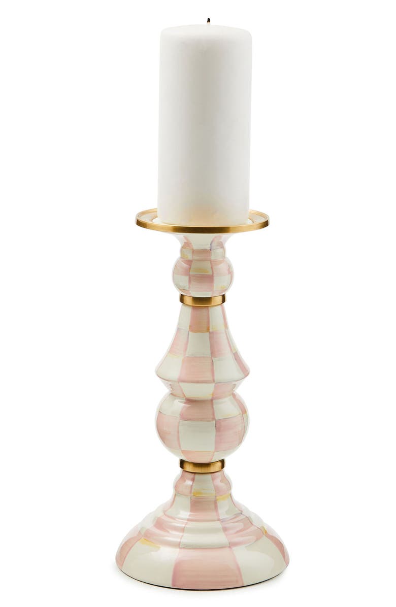 MACKENZIE CHILDS Rosy Check Large Pillar Candleholder, Alternate, color, Rosy