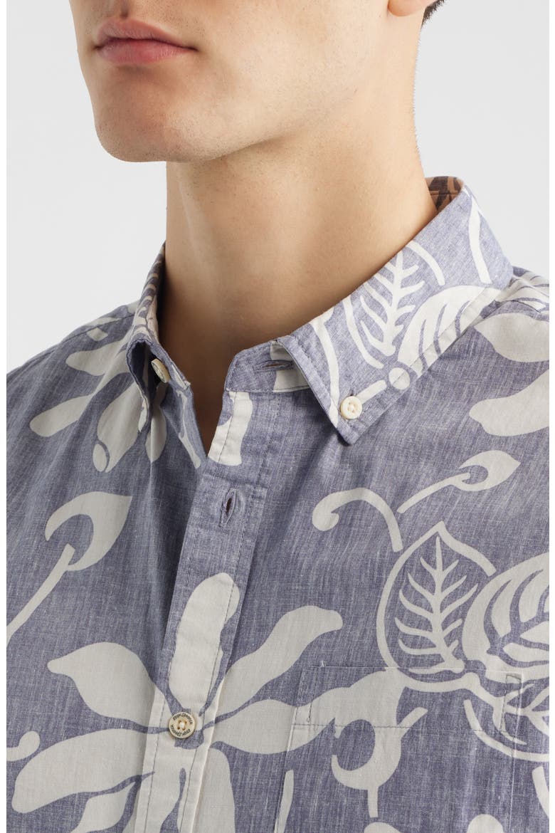 Tiare Pareau Floral Cotton Button-Down Shirt, Alternate, color, CADET