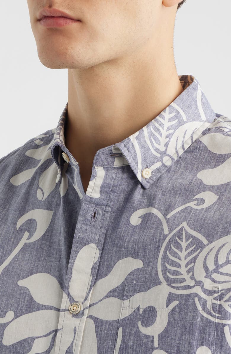 Reyn Spooner Tiare Pareau Floral Cotton Button-Down Shirt, Alternate, color, Cadet