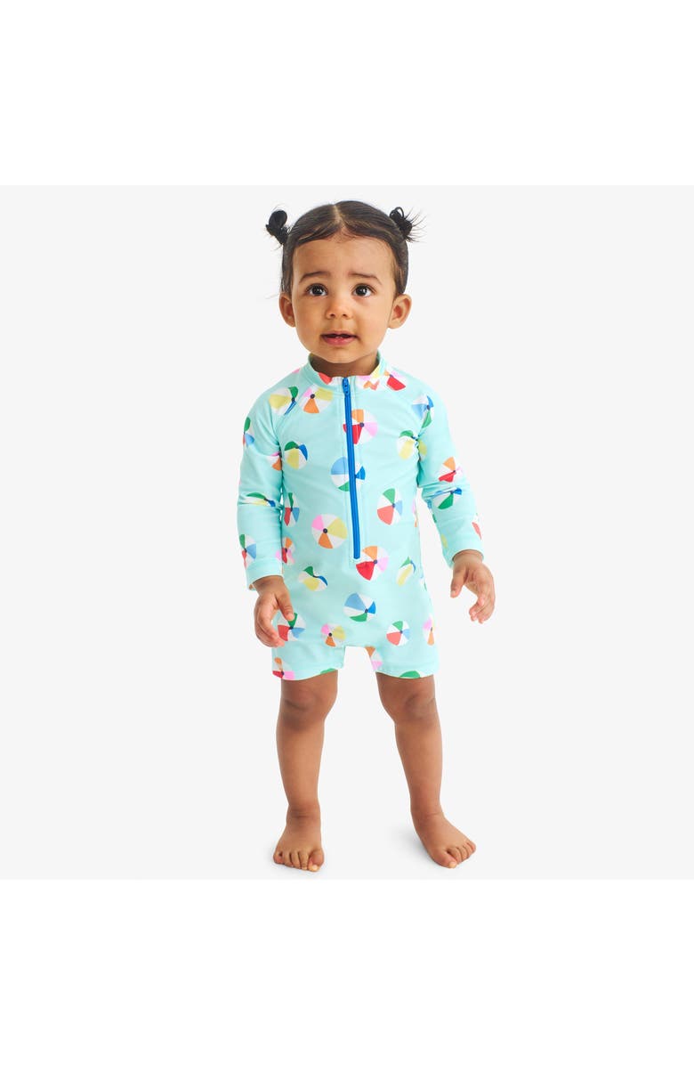 Primary Baby One-Piece Rash Guard, Alternate, color, Mist Beach Balls