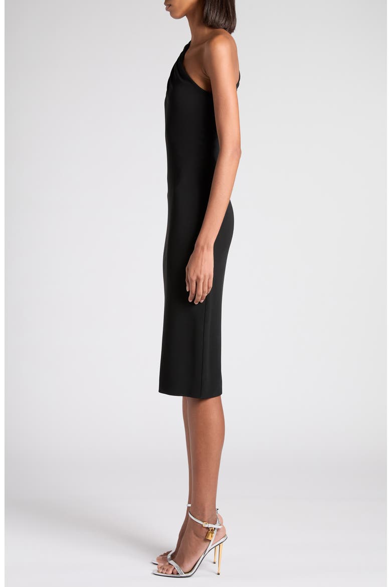 One-Shoulder Crepe Jersey Cocktail Dress, Alternate, color, LB999 BLACK