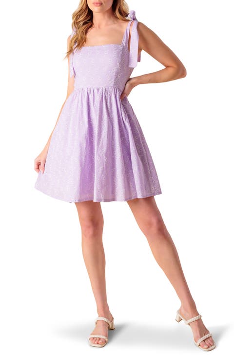 Floral Embroidered Tie Strap Fit & Flare Minidress