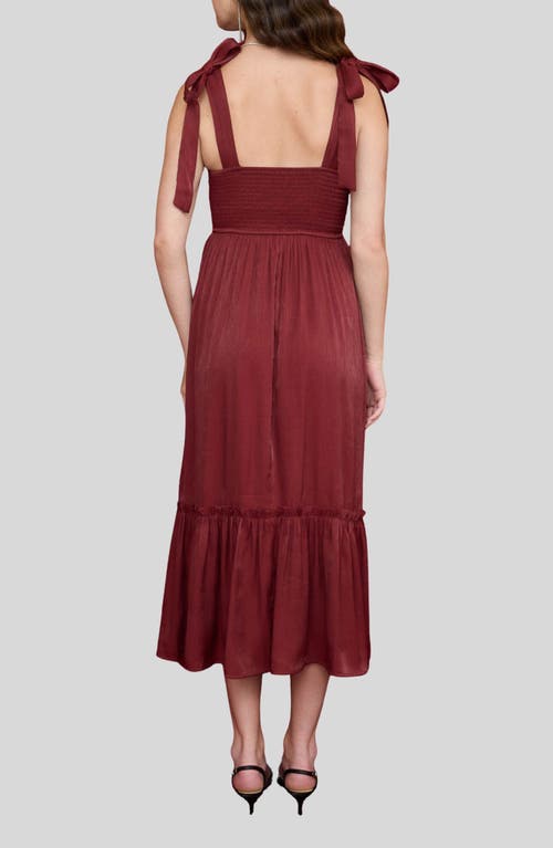 Blu Pepper Tie Strap Tiered Midi Dress In Burgundy