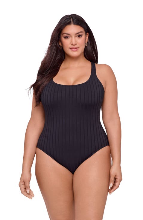 Scoop Neck X-Back Wide Rib One Piece Swimsuit
