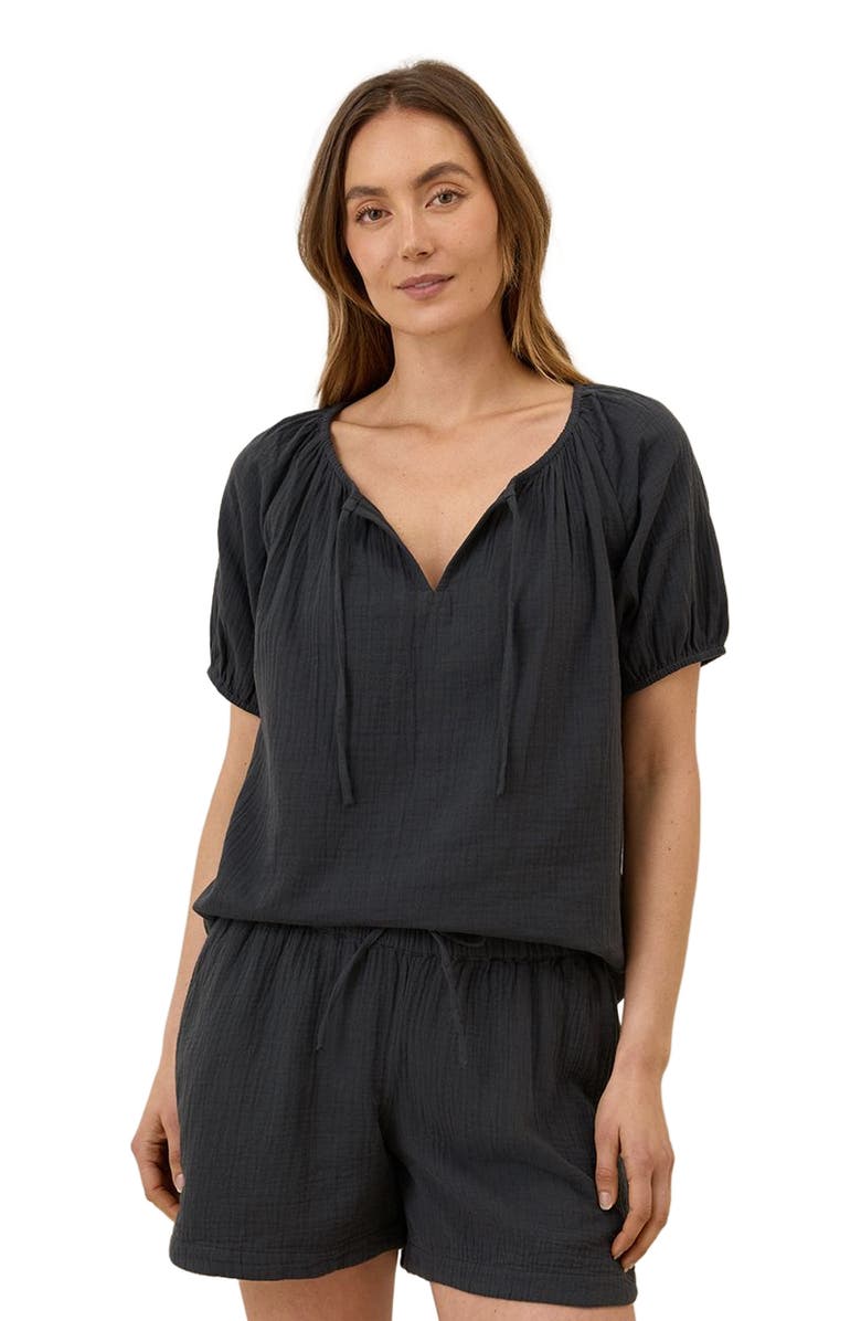 Pact Organic Cotton Coastal Double Gauze Boho Popover, Alternate, color, Black