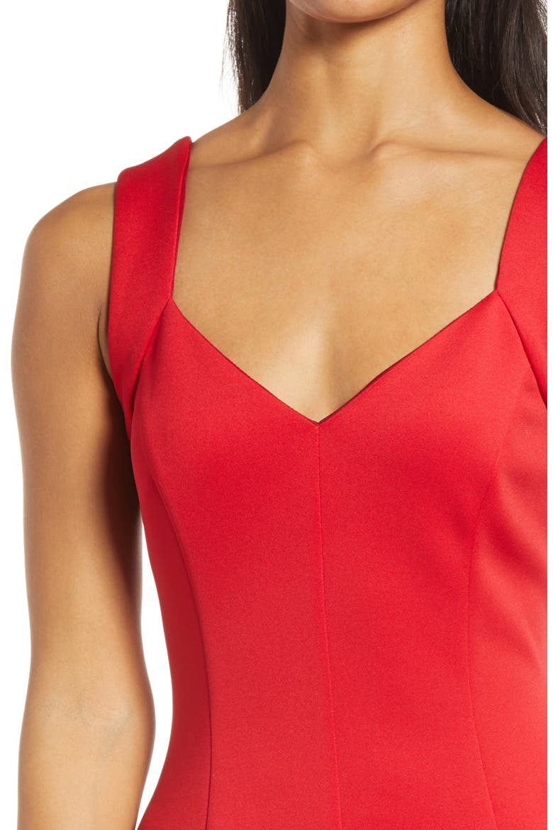 Lace Trim Sweetheart Neck Fit & Flare Dress, Alternate, color, RED