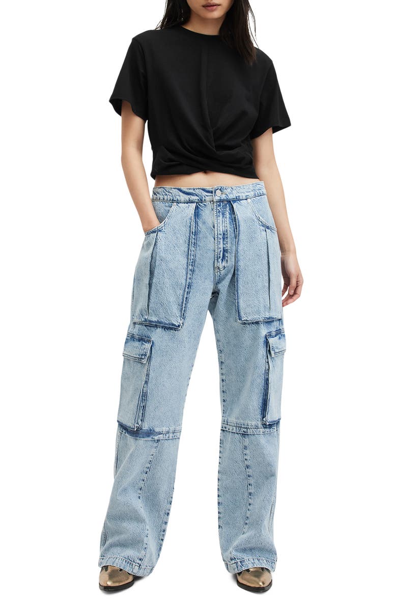 AllSaints Mallinson Twist Hem Crop T-Shirt, Alternate, color,