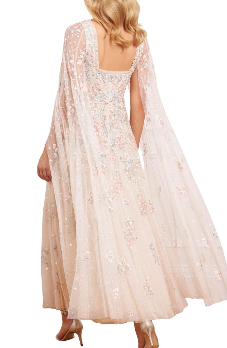Needle & Thread Versailles Ditsy Cape Sleeve Ankle Gown, Alternate, color, Cream