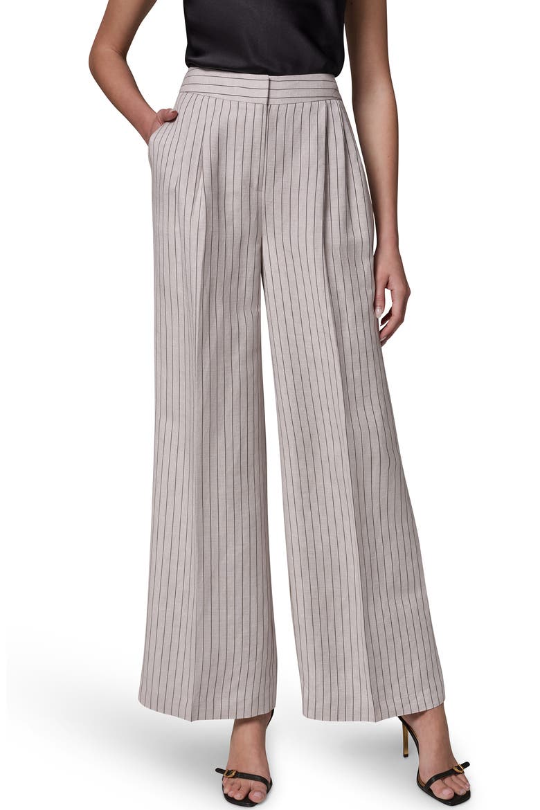 Mid Rise Wide Leg Pinstripe Pants, Main, color, FLAX/ BLACK
