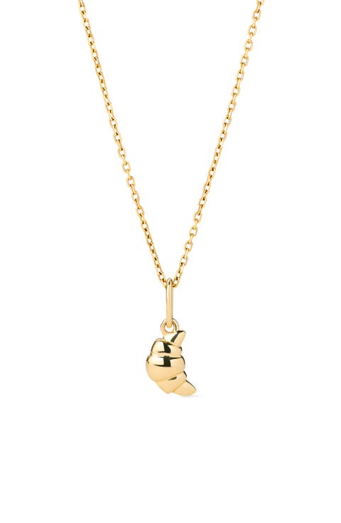 Solid Yellow Gold - Croissant Charm Necklace
