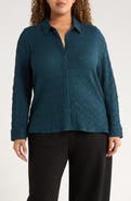 Eileen Fisher Slim Organic Cotton Blend Knit Button-Up Shirt