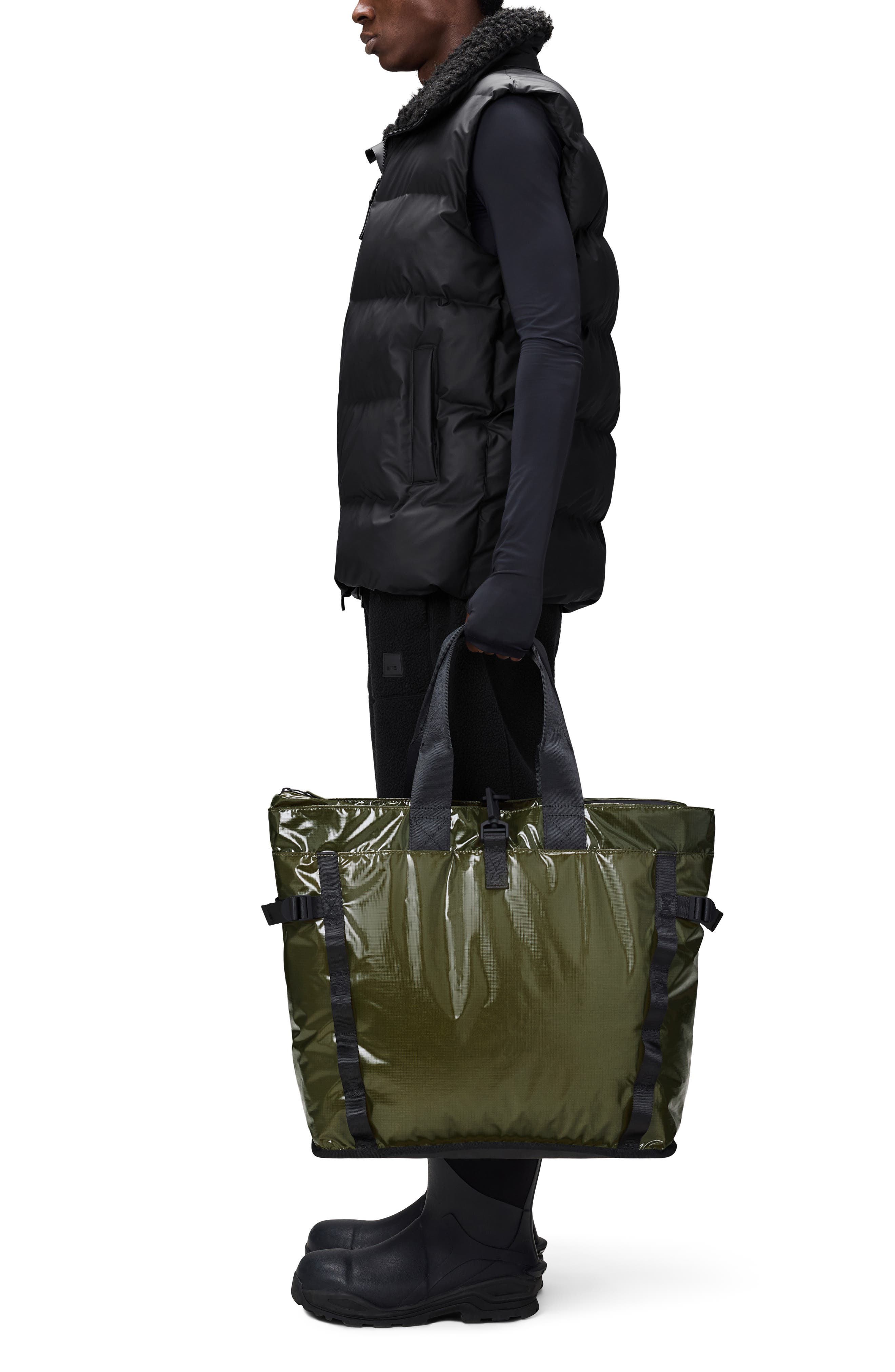 Rains Sibu Waterproof Shopper Bag, Alternate, color, Marsh