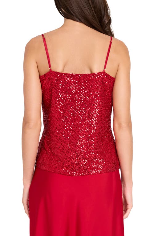 Tahari Asl Sequin Cowl Neck Camisole In Red
