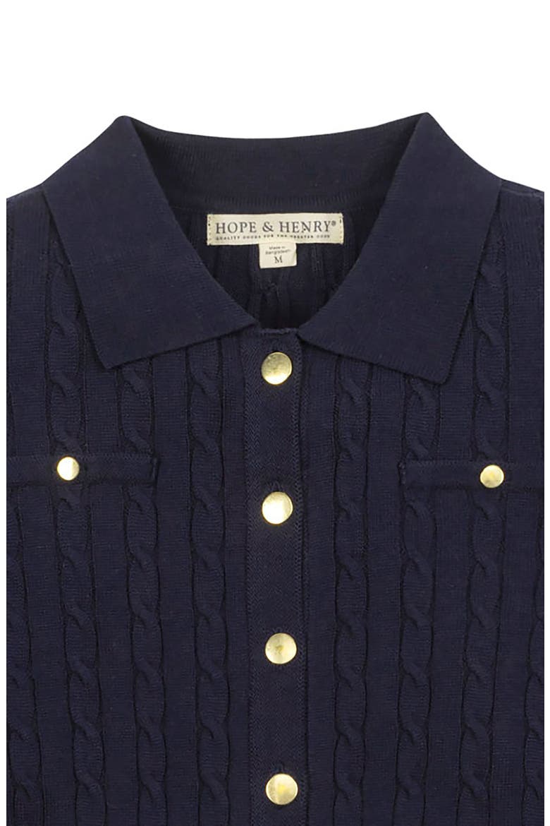 Organic Cable Knit Collared Cardigan Sweater, Alternate, color, Navy Cable
