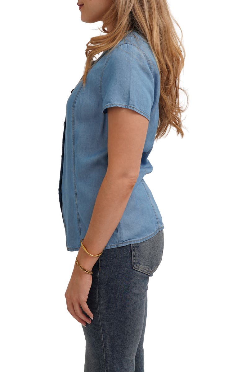 CYRUS Short Sleeve Button Front Top, Alternate, color, Misty Denim