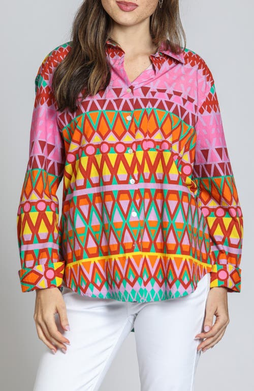 Apny Print Cotton Button-up Shirt In Pink/lavender Multi