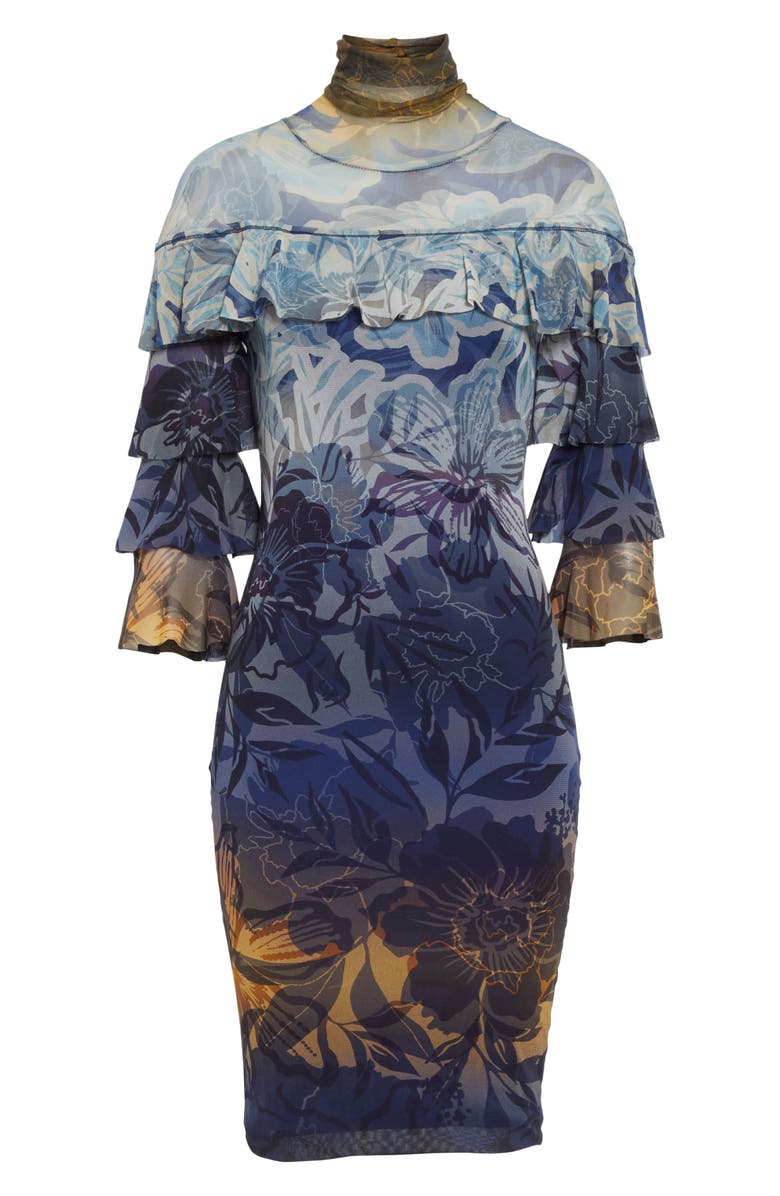 Fuzzi Dégradé Floral Ruffle Sleeve Dress, Alternate, color, 