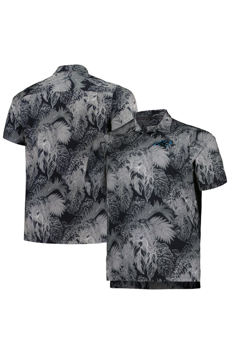 Tommy Bahama Men's Tommy Bahama Black Carolina Panthers Big & Tall Bahama Coast Luminescent Fronds Camp IslandZone Button-Up Shirt, Main, color, Black