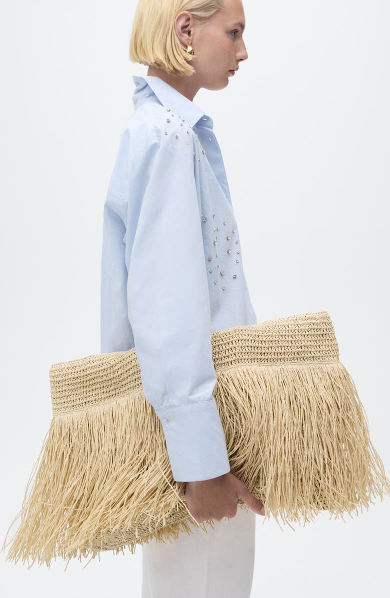 MANGO Crystal Studded Woven Shirt, Alternate, color, Blue