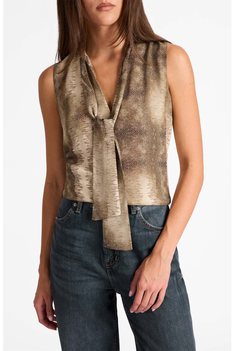 Teca Sleeveless Printed Tie Neck Blouse, Alternate, color, SAHARA