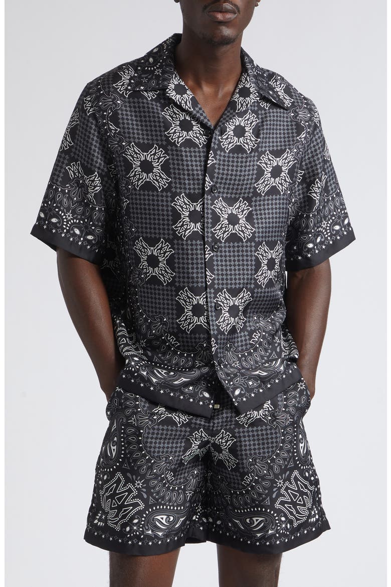MA Check Silk Camp Shirt, Main, color, BLACK