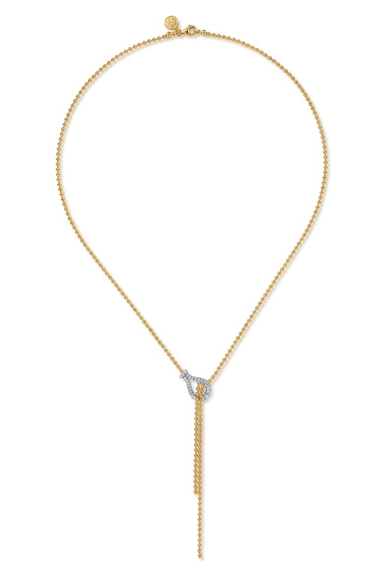Bujukan Stirrup Two-Tone 14K Gold & Diamond Y-Necklace, Alternate, color, 14K YELLOW/ WHITE GOLD
