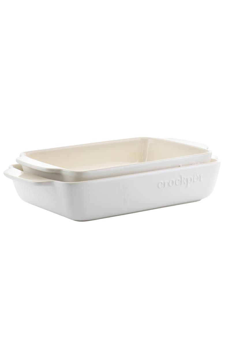 Crockpot 2.5 Quart and 3.5 Quart Rectangular Stoneware Bake Pan Set, Main, color, White