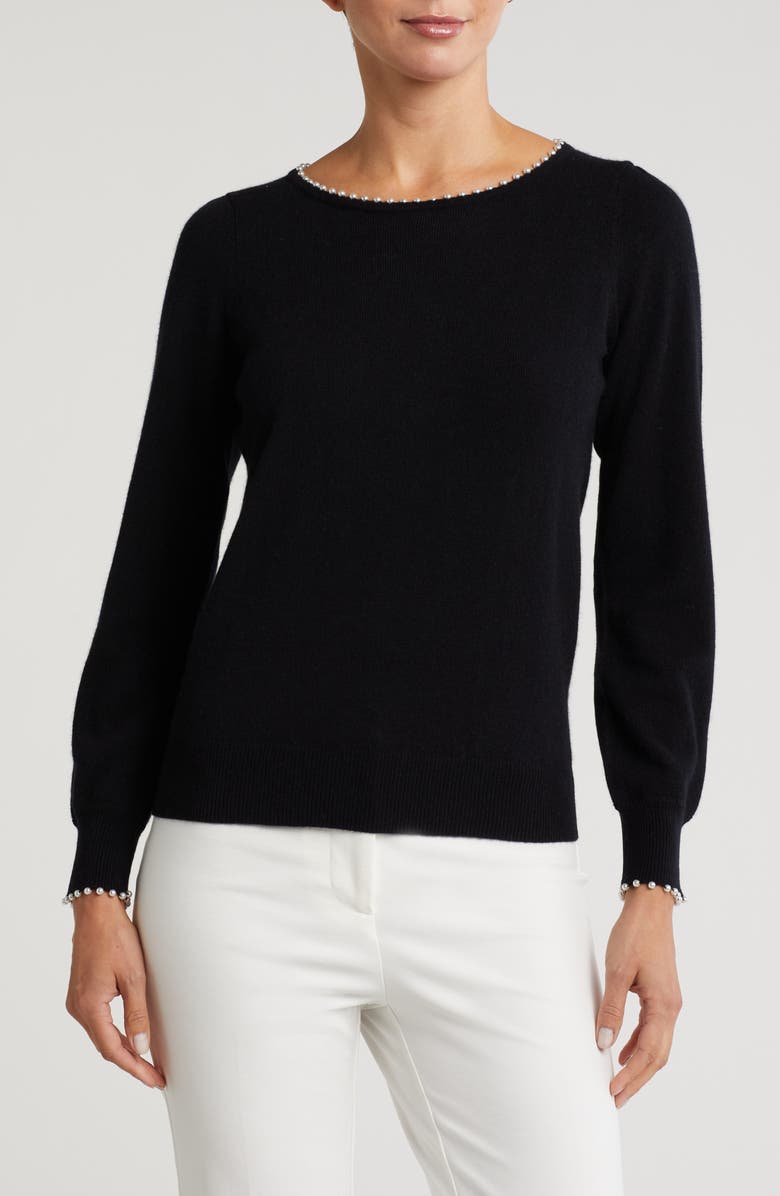 Sofia Cashmere Imitation Pearl Cashmere Crewneck Sweater, Main, color, 