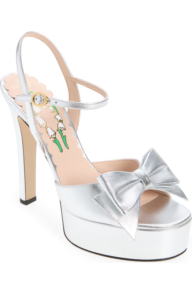 Valentino Bowow Platform Sandal, Main, color, Silver