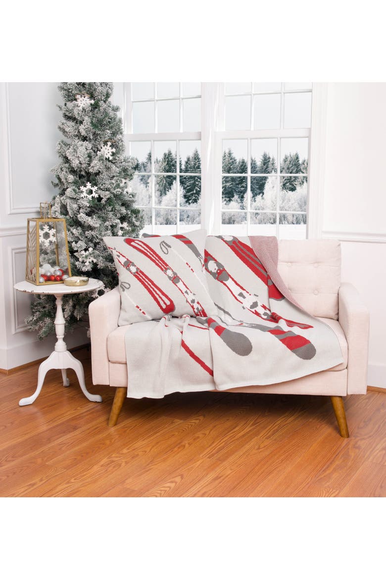 Ski Pattern Indoor and Outdoor Knit Throw Blanket, Alternate, color, Red