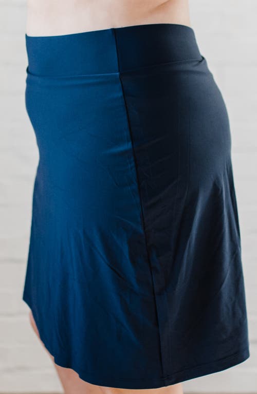 Calypsa Plus Size Knee Length Swim Skort With Bike Shorts In Blue