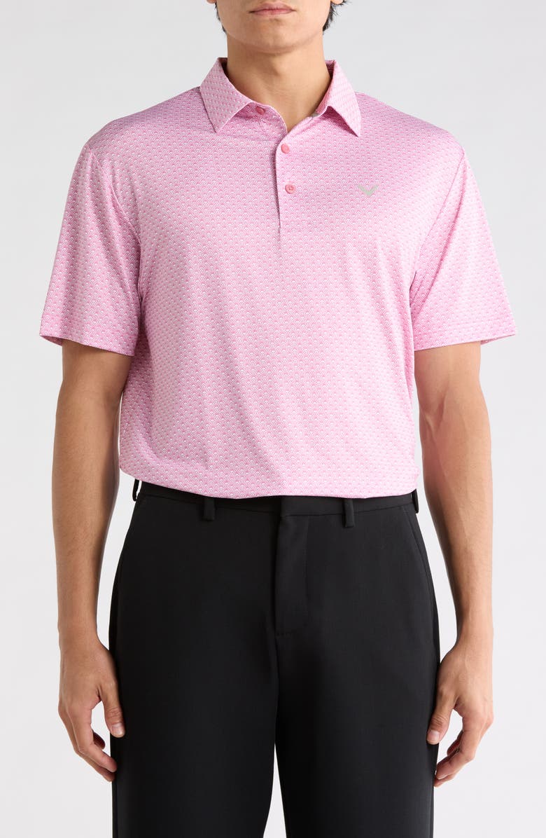 Callaway Chevron Foulard Print Short Sleeve Polo, Main, color, Rose Boquet