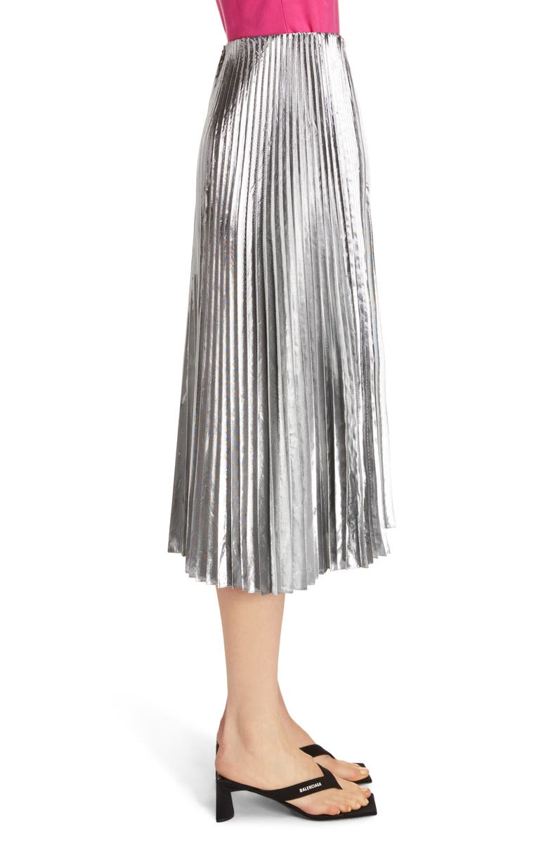 Balenciaga Metallic Pleated Wool Blend Midi Skirt, Alternate, color, 