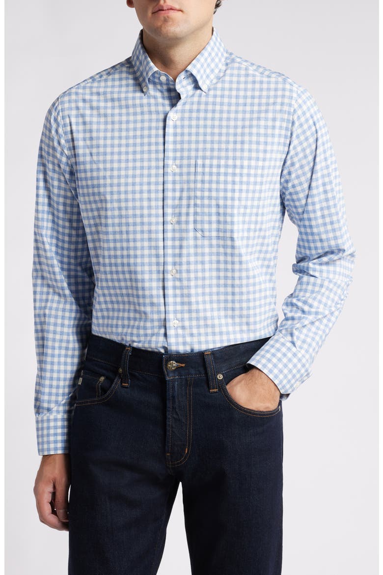 Mélange Check Stretch Button-Down Shirt, Main, color, BLUE