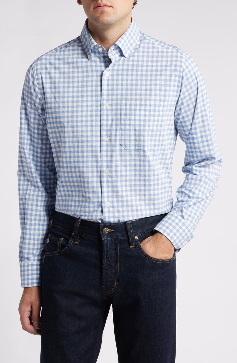 Scott Barber Mélange Check Stretch Button-Down Shirt, Main, color, 
