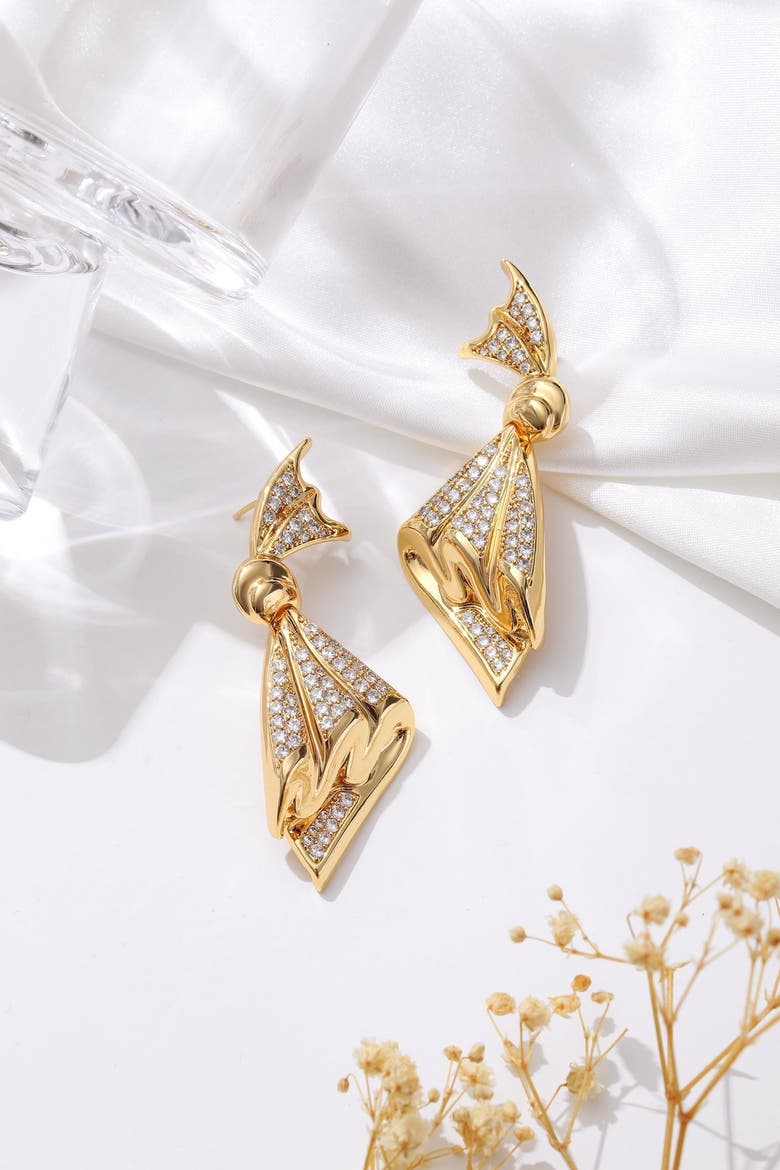 Oversize Cubic Zirconia Pavé Butterfly Dangle Earrings, Alternate, color, Gold