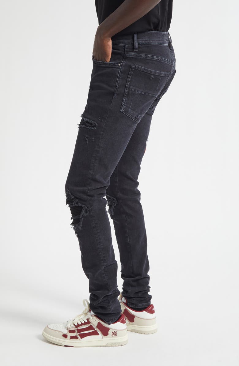 AMIRI MX1 Crystal Embellished Club Amiri Appliqué Rip & Repair Skinny Jeans, Alternate, color, Dusk Black