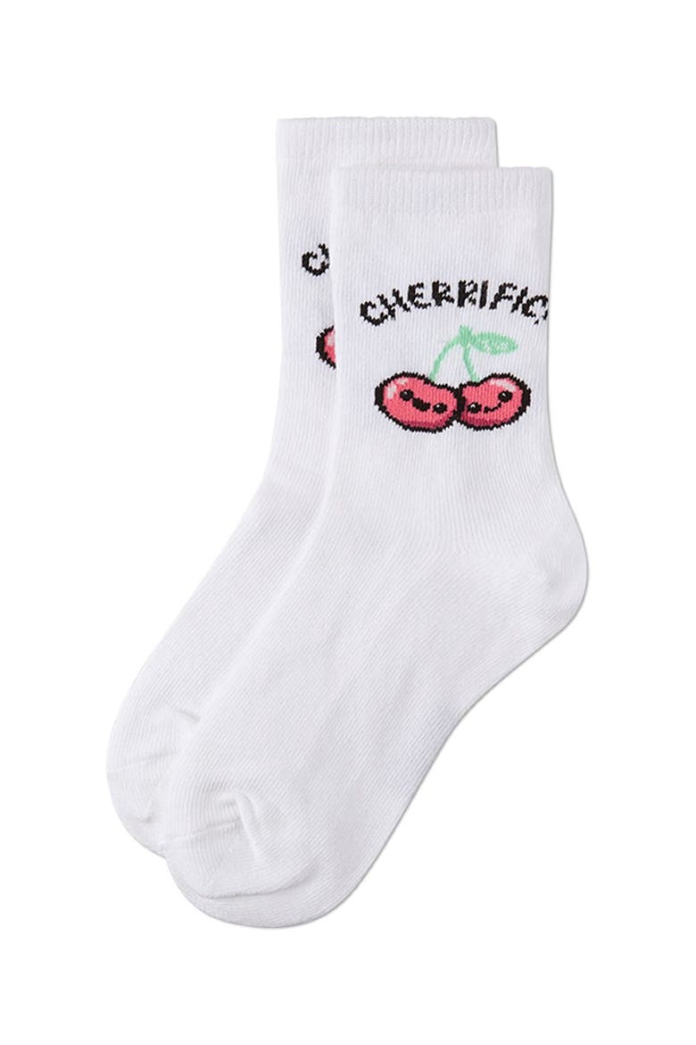 Kids Unisex Cherrific  Mini-Ribbed Novelty Crew Sock, Alternate, color, White