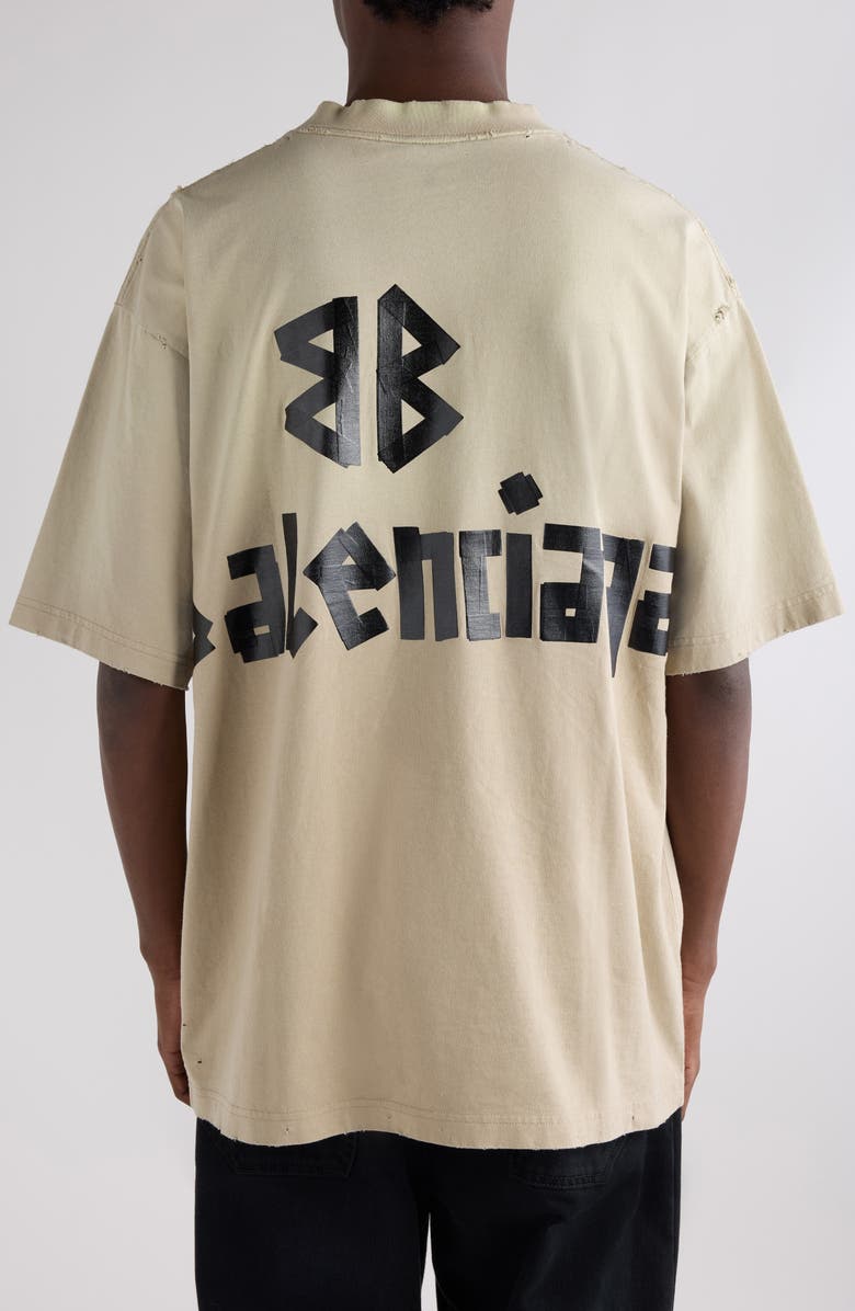Balenciaga Medium Fit Tape Type Logo Graphic T-Shirt, Alternate, color, Beige