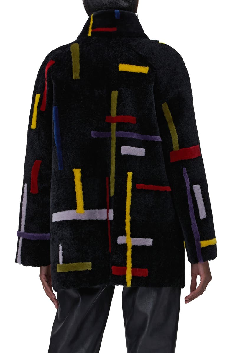 GORSKI Genuine Shearling Zip Jacket With Abstract Intarsia, Alternate, color, Black/Multi Intarsia