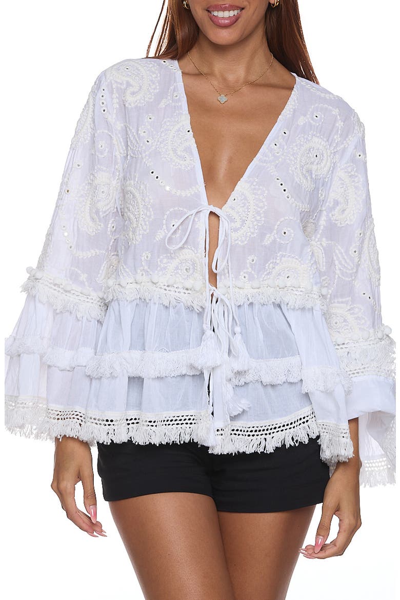Ruffle Sleeve Cover-Up Top, Main, color, WHITE