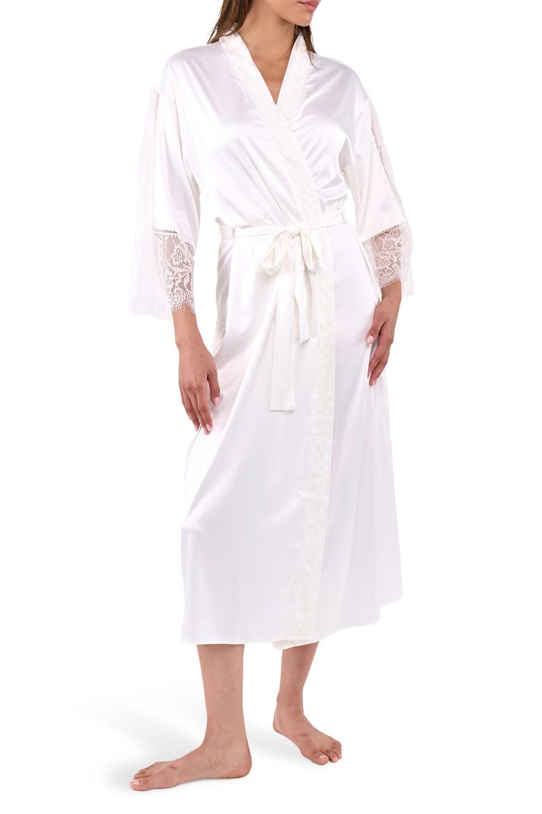 Skyler Lace Trim Satin Long Robe, Main, color, IVORY