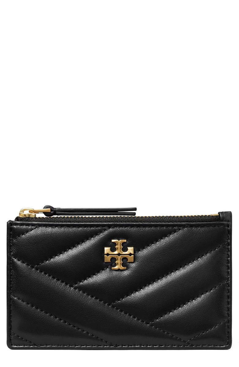 Tory Burch Kira Chevron Quilted Leather Zip Card Case, Main, color, Black