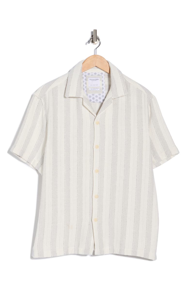 Relaxed Fit Stripe Textured Camp Shirt, Alternate, color, OFF WHITE