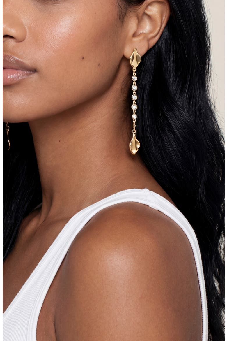 Crystal Bloom Linear Drop Earrings, Alternate, color, GOLD