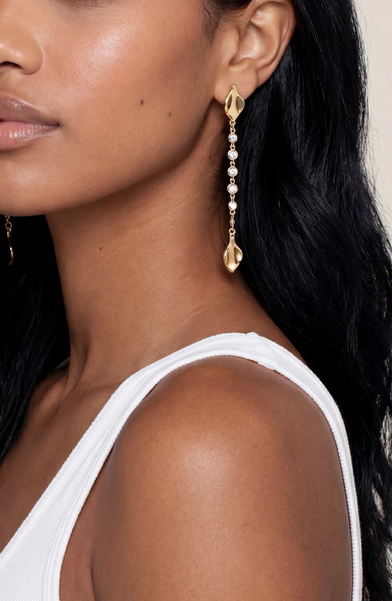 Ettika Crystal Bloom Linear Drop Earrings, Alternate, color, Gold