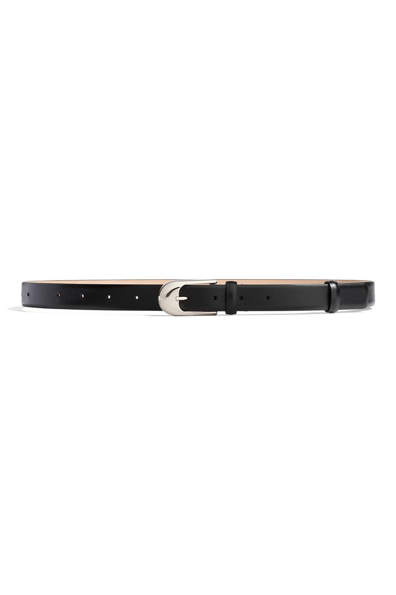 Dome Buckle Leather Belt, Main, color, BLACK