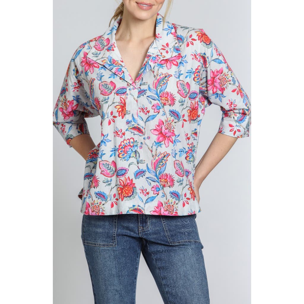 Apny Floral High-low Hem Top In Pink Multi